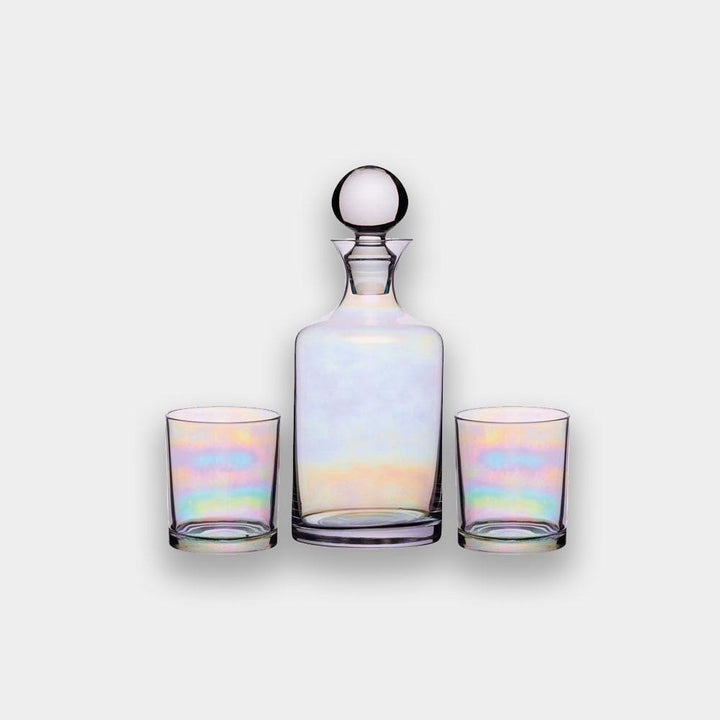 Barcraft - BarCraft Iridescent Glass Whisky Decanter Set with 2 Tumbler Glasses - Barware - mzube - BCDSETLUST950