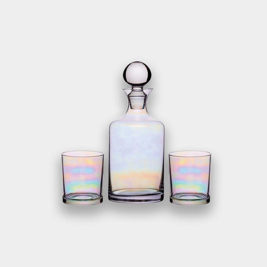 Barcraft - BarCraft Iridescent Glass Whisky Decanter Set with 2 Tumbler Glasses - Barware - mzube - BCDSETLUST950