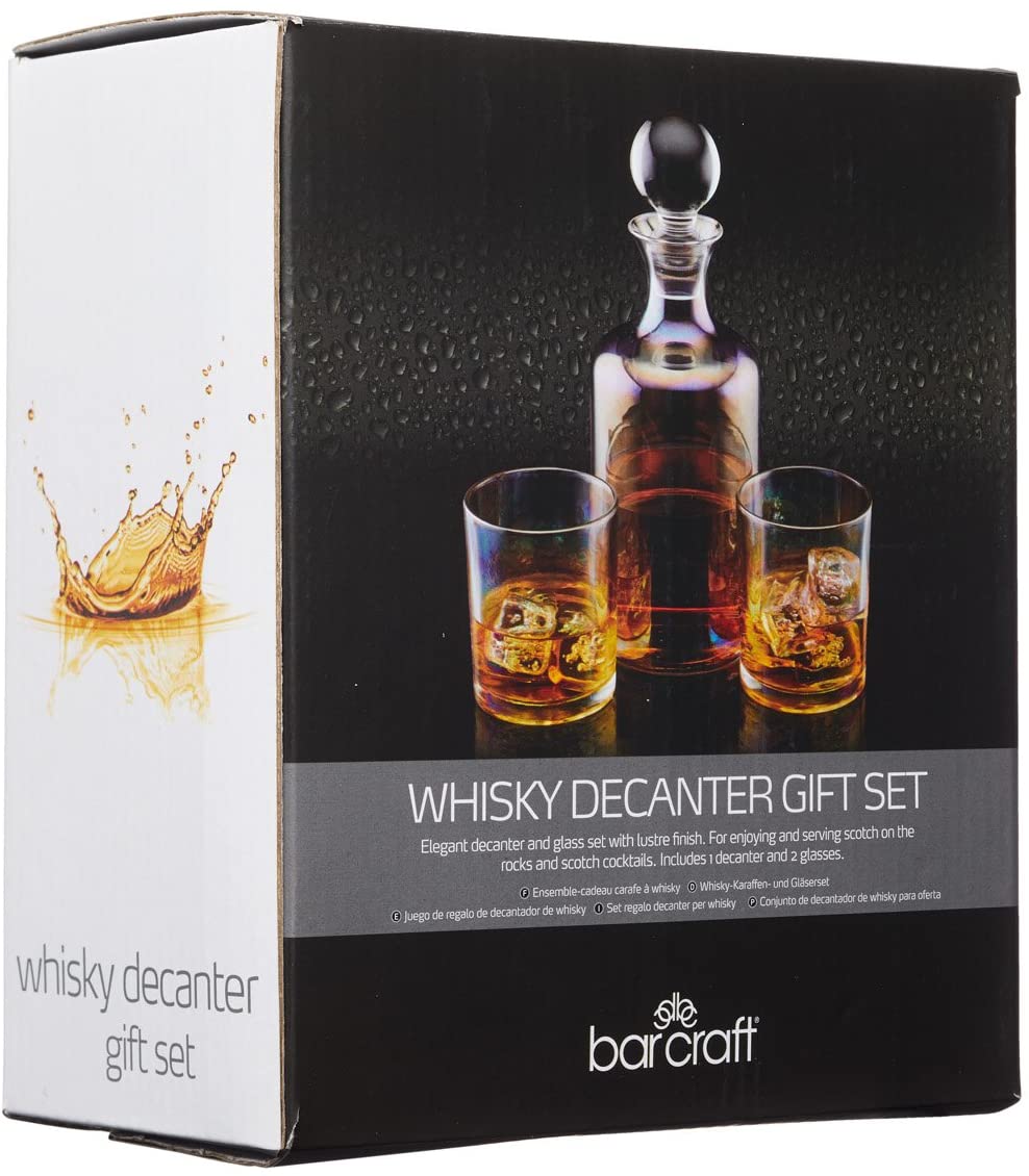 Barcraft - BarCraft Iridescent Glass Whisky Decanter Set with 2 Tumbler Glasses - Barware - mzube - BCDSETLUST950