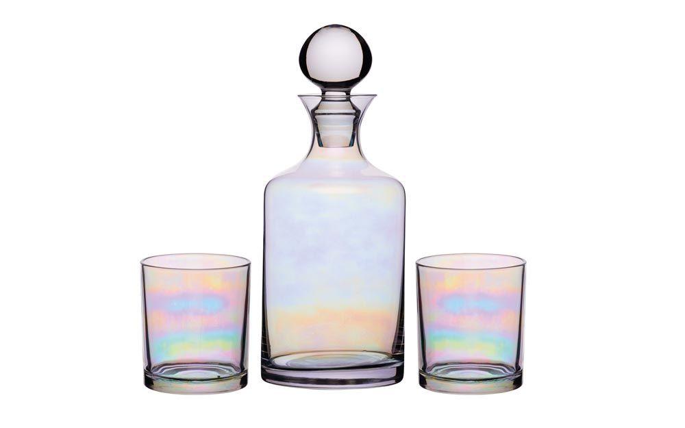 Barcraft - BarCraft Iridescent Glass Whisky Decanter Set with 2 Tumbler Glasses - Barware - mzube - BCDSETLUST950