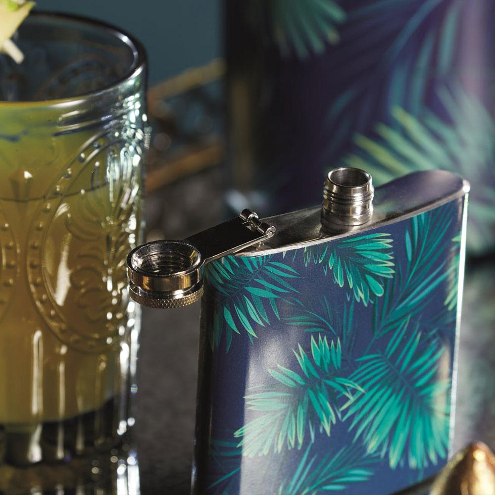 Barcraft - BarCraft Stainless Steel Tropical Leaves 175ml Hip Flask - Barware - mzube - BCPALMFLSK
