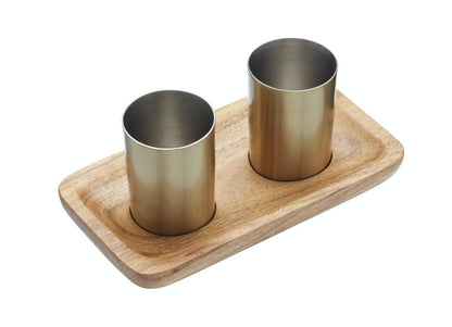 Barcraft - BarCraft Three Piece Brass Finish Shot Gift Set - Barware - mzube - BCSHOT2PC