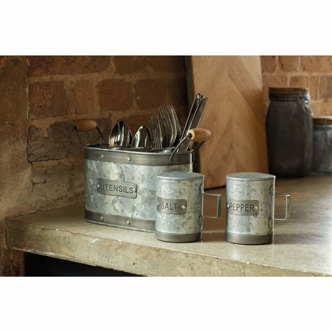 Kitchencraft - Industrial Kitchen Galvanised Steel Utensil Caddy - Serveware - mzube - INDUTENHLD