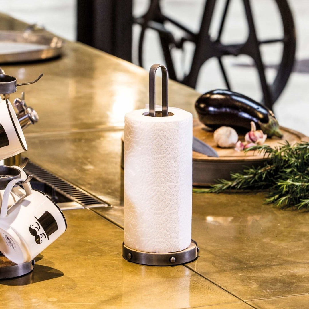 Kitchencraft - Industrial Kitchen Metal and Wooden Kitchen Roll Holder - Kitchen Homeware - mzube - INDTOWEL