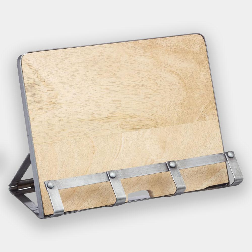Kitchencraft - Industrial Kitchen Metal / Wooden Cookbook Stand & Tablet Holder - Kitchen Homeware - mzube - INDCBSTAND