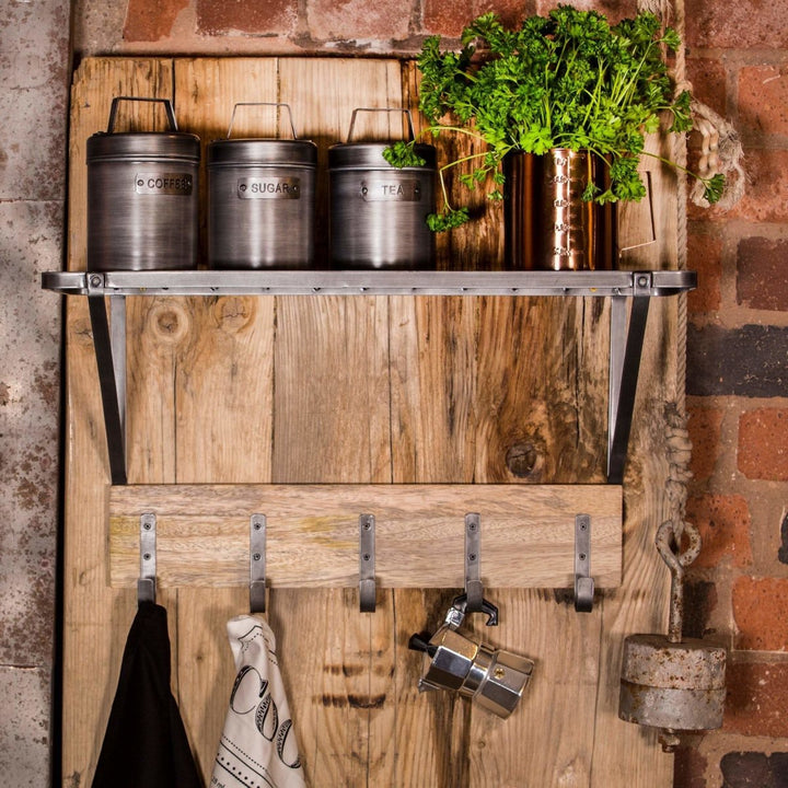 Kitchencraft - Industrial Kitchen Wall-Mounted Shelf with Hooks - Kitchen Homeware - mzube - INDWALLRACK