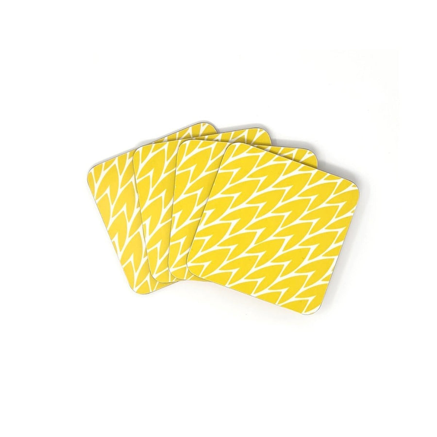 Laura Jackson - Laura Jackson Leaf Drink Coasters - Yellow - Set Of 4 - Serveware - mzube -