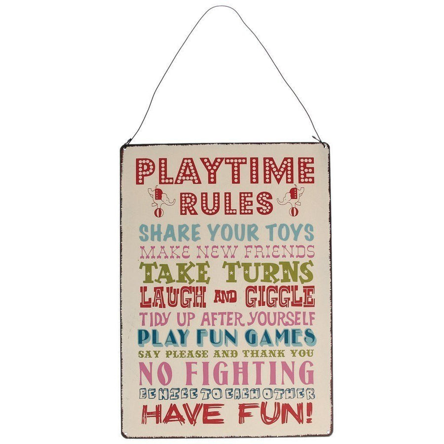 Rex - Playtime Rules Vintage Hanging Metal Sign - Bedroom - mzube - 24429