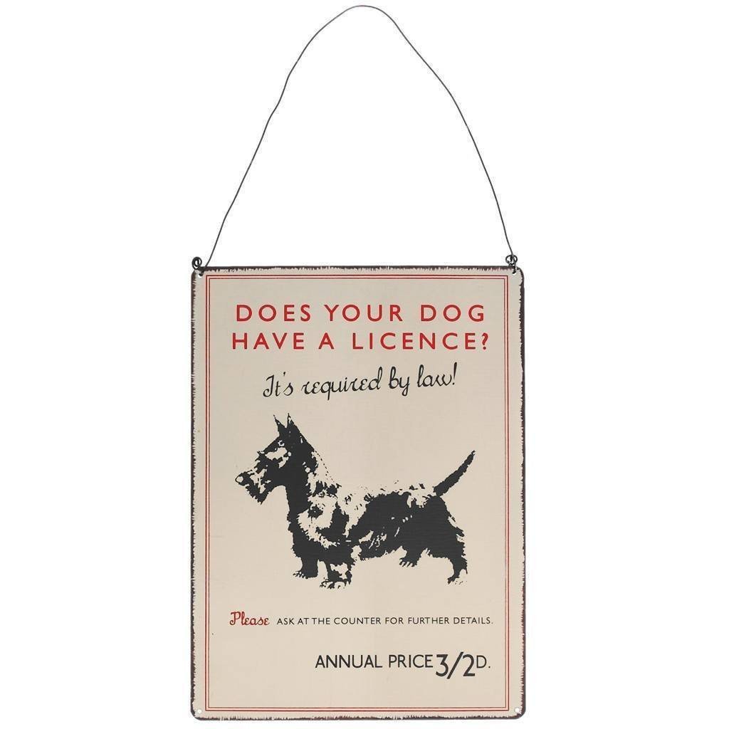 Vintage Dog Licence Hanging Metal Sign - mzube Garden